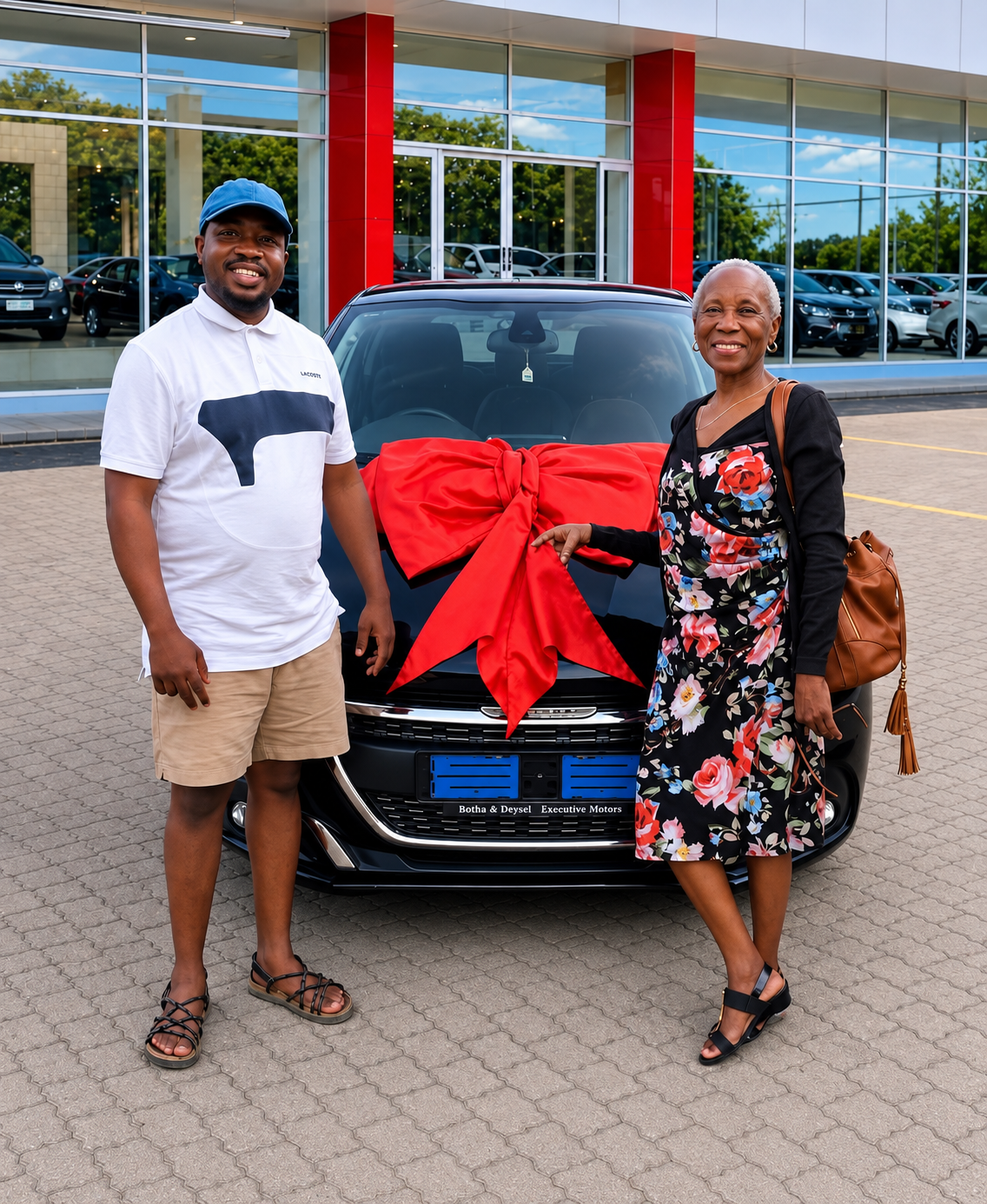 Clients celebrating the handover of their new vehicle