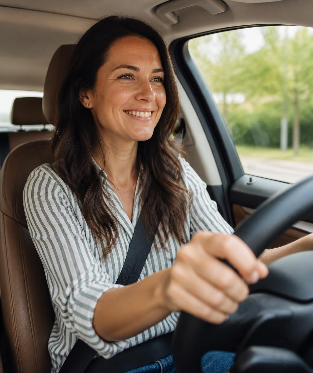 Happy customer driving her vehicle